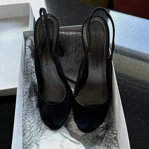 DVF black suede sling backs, size 7, 4 in heel